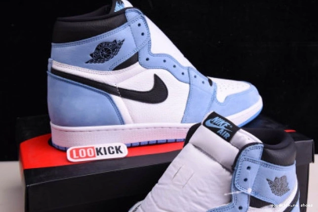 UNIVERSITY RETRO 555088-134 JORDAN 1 HIGH WHITE BLUE AIR BLACK 0719